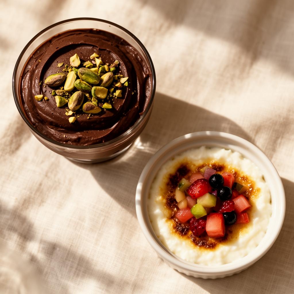 Chocolate mousse and baked yogurt